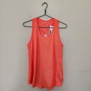 Aeuui Womens Activewear Tank Top Neon Orange Heather Crisscross Back Size L NWT